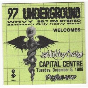 Vintage 1989 Motley Crue WHVY Radio Promo Concert Backstage Pass Baltimore MD